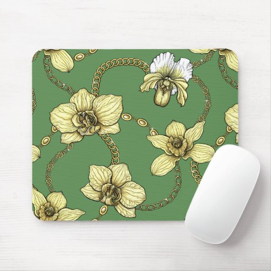 Orchideeën en kettingen, geel en geelgroen muismat (Met muis)