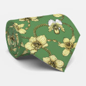 Orchideeën en kettingen, geel en geelgroen stropdas (Opgerold)