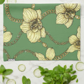 Orchideeën en kettingen, geel en geelgroen theedoek (Gevouwen)