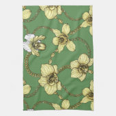 Orchideeën en kettingen, geel en geelgroen theedoek (Verticaal)