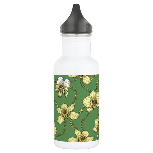 Orchideeën en kettingen, geel en geelgroen waterfles  (Links)