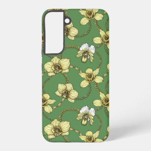 Orchideeën en kettingen, geel en kelly groen samsung galaxy hoesje