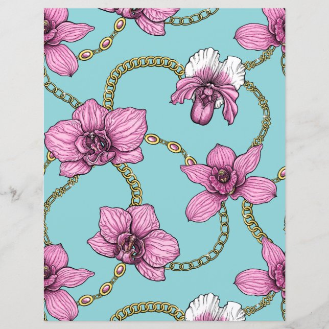 Orchideeën en kettingen, roze en blauw (Voorkant)