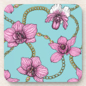 Orchideeën en kettingen, roze en blauw bier onderzetter (Voorkant)