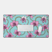 Orchideeën en kettingen, roze en blauw bureaumat (Keyboard & Muis)