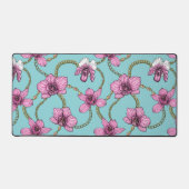 Orchideeën en kettingen, roze en blauw bureaumat (Voorkant)