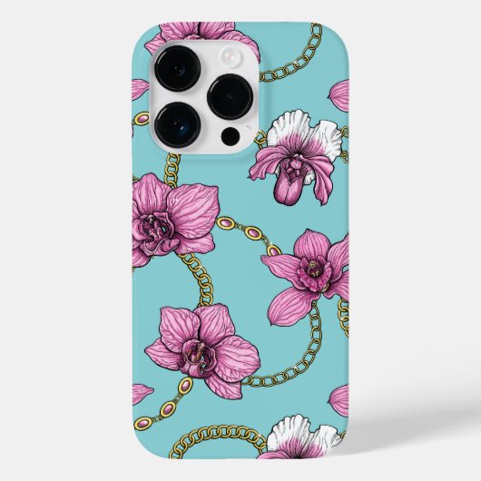 Orchideeën en kettingen, roze en blauw Case-Mate iPhone case (Achterkant)