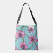Orchideeën en kettingen, roze en blauw crossbody tas (Achterkant)
