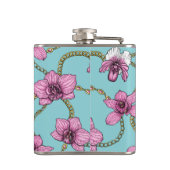 Orchideeën en kettingen, roze en blauw heupfles (Achterkant)