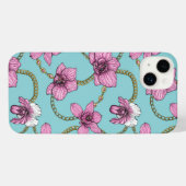 Orchideeën en kettingen, roze en blauw iPhone hoesje (Achterkant horizontaal)