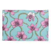 Orchideeën en kettingen, roze en blauw kussensloop (Achterkant-Links)