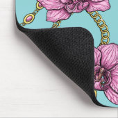 Orchideeën en kettingen, roze en blauw muismat (Hoek)