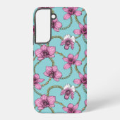 Orchideeën en kettingen, roze en blauw samsung galaxy hoesje (Achterkant)