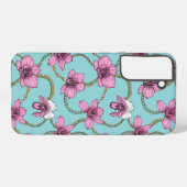 Orchideeën en kettingen, roze en blauw samsung galaxy hoesje (Achterkant horizontaal)