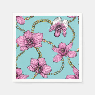 Orchideeën en kettingen, roze en blauw servet