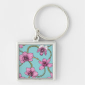 Orchideeën en kettingen, roze en blauw sleutelhanger (Voorkant)