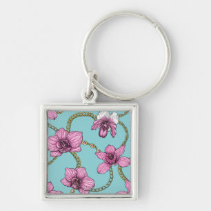 Orchideeën en kettingen, roze en blauw sleutelhanger