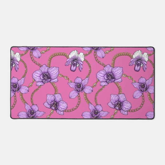 Orchideeën en kettingen, violet en roze bureaumat (Voorkant)