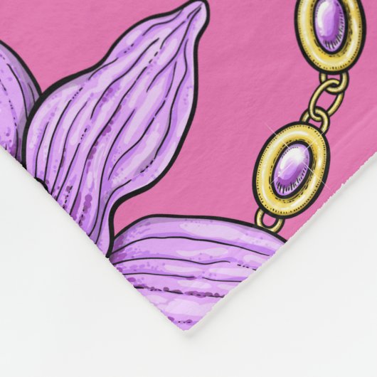 Orchideeën en kettingen, violet en roze fleece deken (Hoek)