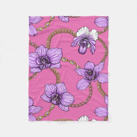 Orchideeën en kettingen, violet en roze fleece deken (Voorkant)
