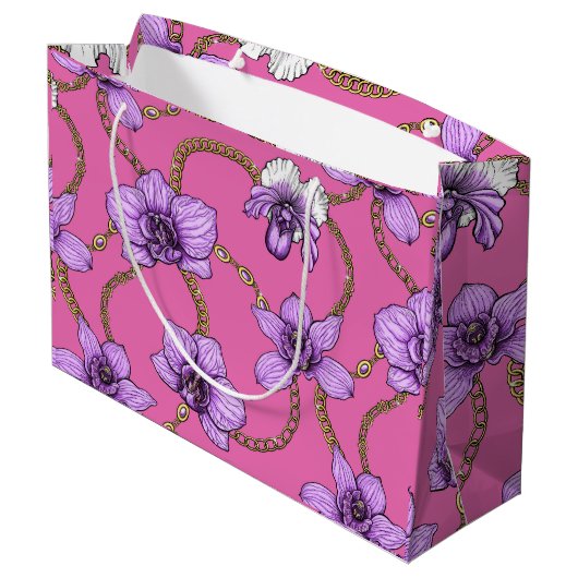 Orchideeën en kettingen, violet en roze groot cadeauzakje (Achterkant Gekanteld)