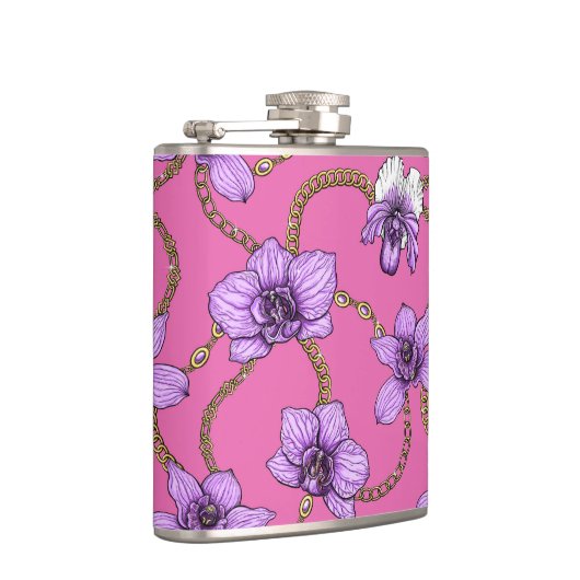 Orchideeën en kettingen, violet en roze heupfles (Rechts)