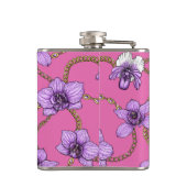 Orchideeën en kettingen, violet en roze heupfles (Achterkant)