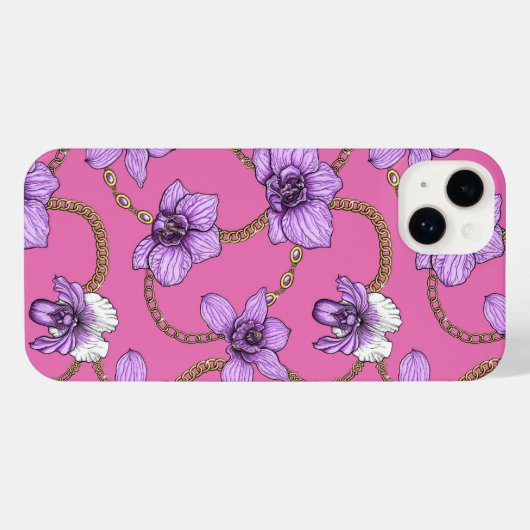 Orchideeën en kettingen, violet en roze iPhone hoesje (Achterkant horizontaal)