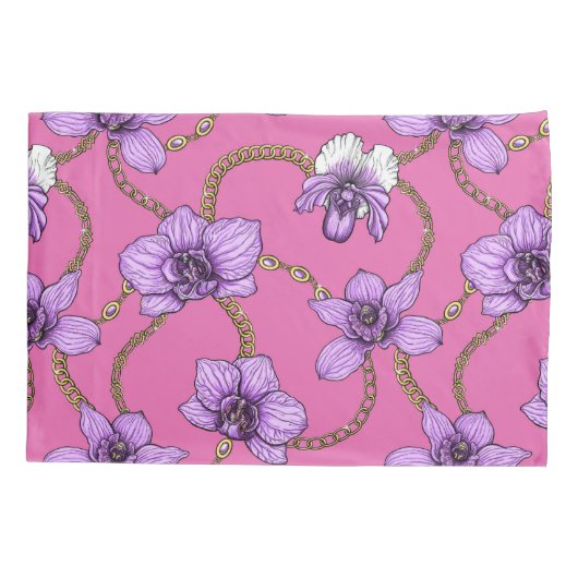 Orchideeën en kettingen, violet en roze kussensloop (Achterkant-Links)