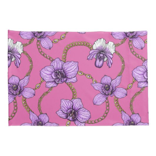 Orchideeën en kettingen, violet en roze kussensloop (Achterkant-Rechts)