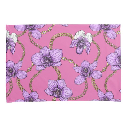 Orchideeën en kettingen, violet en roze kussensloop (Voorkant-Rechts)