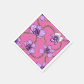 Orchideeën en kettingen, violet en roze servet (Hoek)