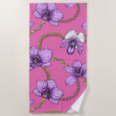 Orchideeën en kettingen, violet en roze strandlaken (Voorkant)