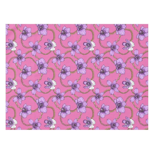 Orchideeën en kettingen, violet en roze tafelkleed (Voorkant (Horizontaal))