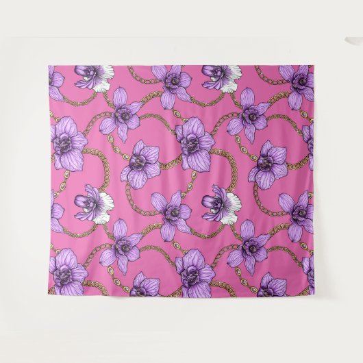 Orchideeën en kettingen, violet en roze wandkleed (Voorkant (horizontaal))