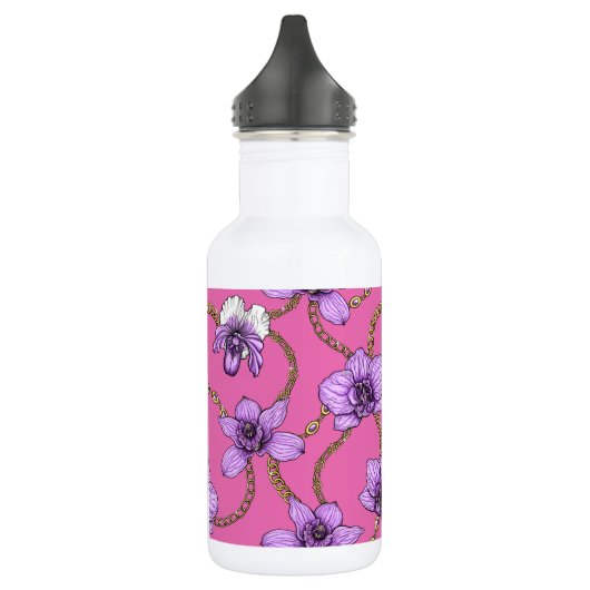 Orchideeën en kettingen, violet en roze waterfles  (Links)
