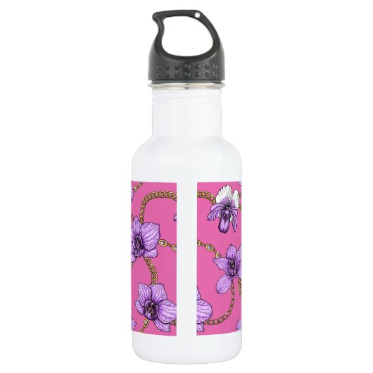 Orchideeën en kettingen, violet en roze waterfles  (Achterkant)