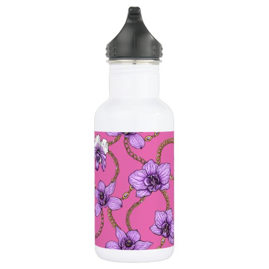 Orchideeën en kettingen, violet en roze waterfles  (Rechts)
