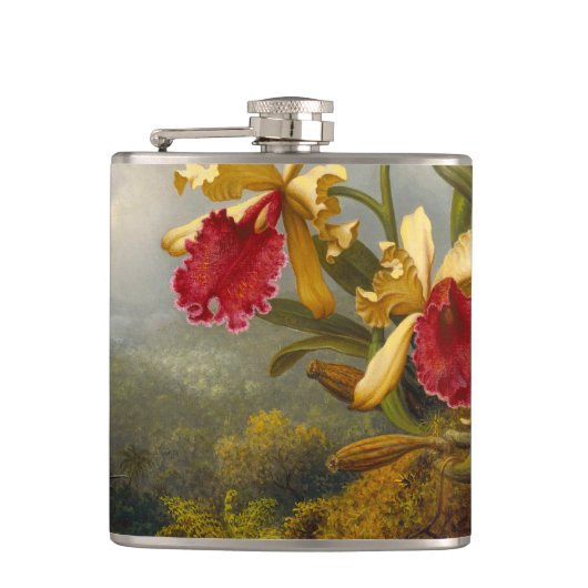 Orchideeën en kolibrie kop heupfles (Voorkant)