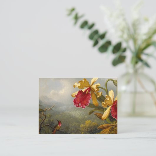Orchideeën en kolibrie kop informatiekaartje (Staand voorkant)