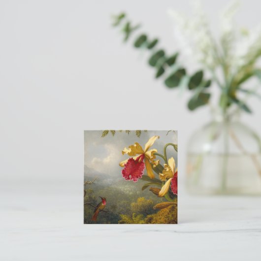 Orchideeën en kolibrie kop informatiekaartje (Staand voorkant)
