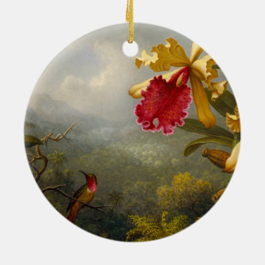 Orchideeën en kolibrie kop keramisch ornament (Achterkant)