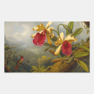 Orchideeën en kolibrie kop rechthoekige sticker