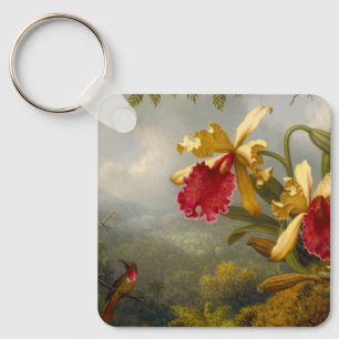 Orchideeën en kolibrie kop sleutelhanger