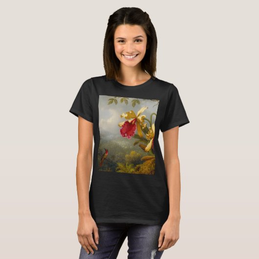 Orchideeën en kolibrie kop t-shirt (Voorkant volledig)