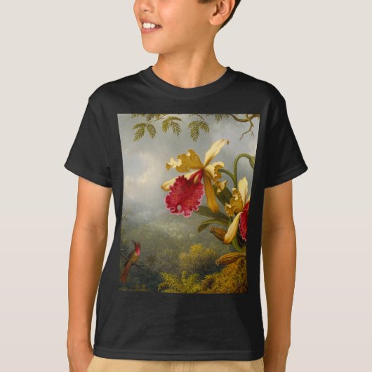 Orchideeën en kolibrie kop t-shirt (Voorkant)