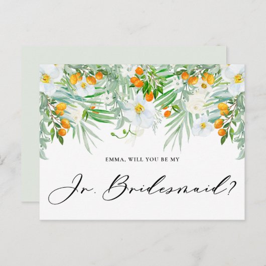 Orchideeën en Kumquats zullen mijn Jr Bridesmaid z Briefkaart (Voorkant / Achterkant)