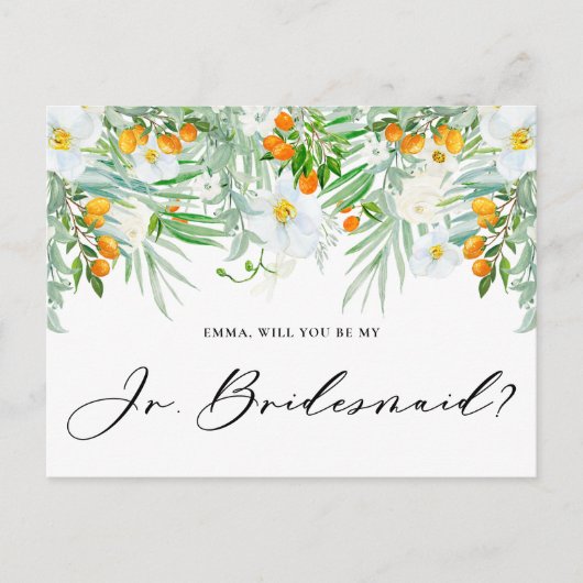 Orchideeën en Kumquats zullen mijn Jr Bridesmaid z Briefkaart (Voorkant)
