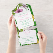 Orchideeën en palmbladeren all in one uitnodiging (Afscheurbaar)
