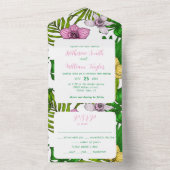 Orchideeën en palmbladeren all in one uitnodiging (Binnen)